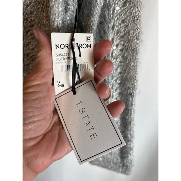 Women's 1. State Gray Sequin Long Sleeve Pullover Sweater Sz Small - Picture 3 of 8